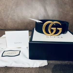 Brand New Gucci Wide leather belt with Double G buckle, Size 90